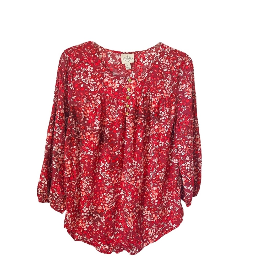 NWT St. John's Bay Red Floral Blouse